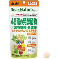 朝日Asahi Dear-natura48种植物酵素+食物纤维・乳酸菌：240粒（60日分） 